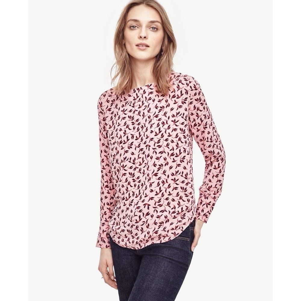 Ann Taylor Pink Leafy Perforated Boatneck Shirt Top